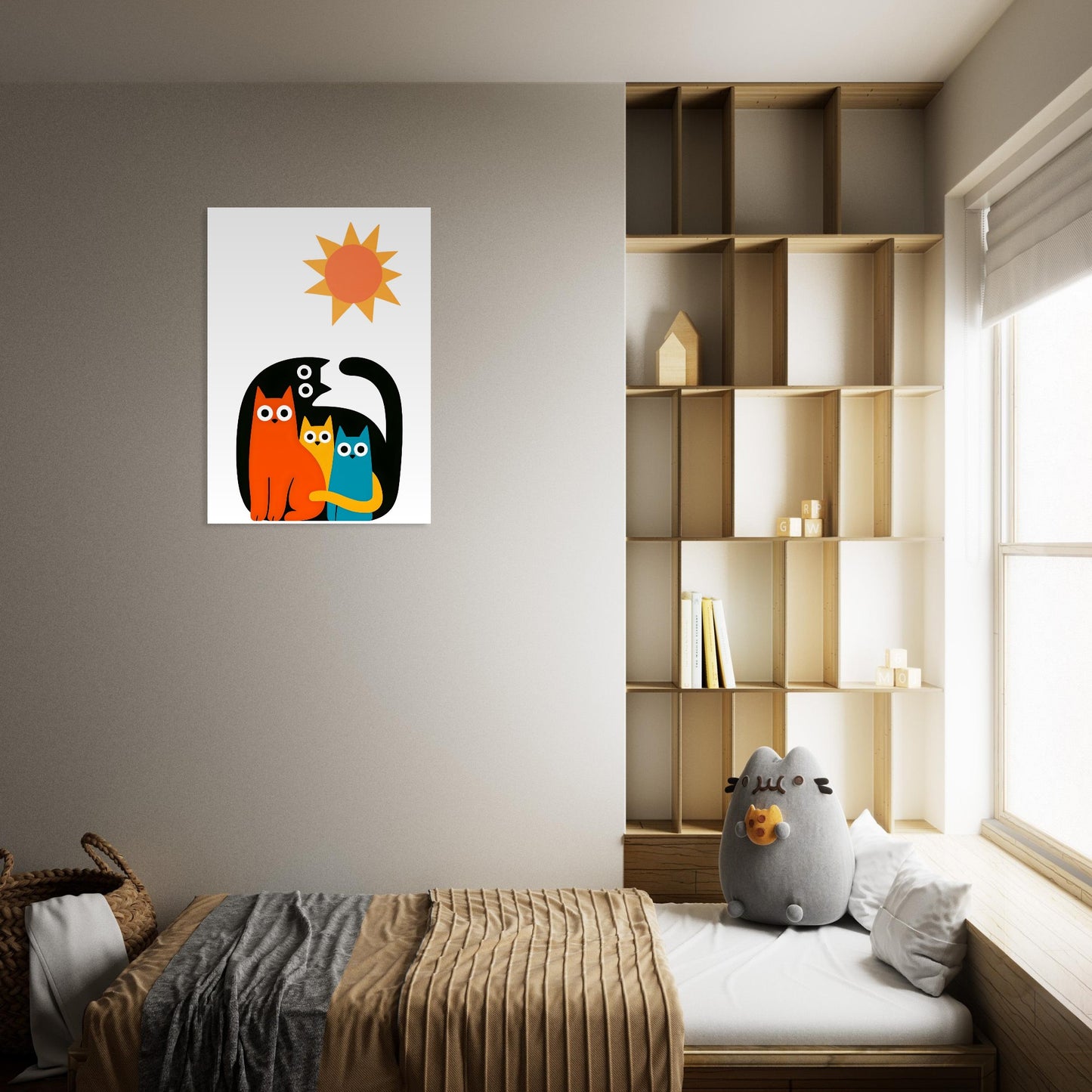 Modern Cat Family Poster | Minimalist Wall Art Print | Colorful Cat Decor for Home & Nursery