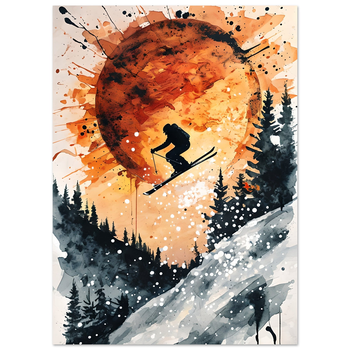 Sunset Ski Jump Poster - Abstract Winter Sports Wall Art
