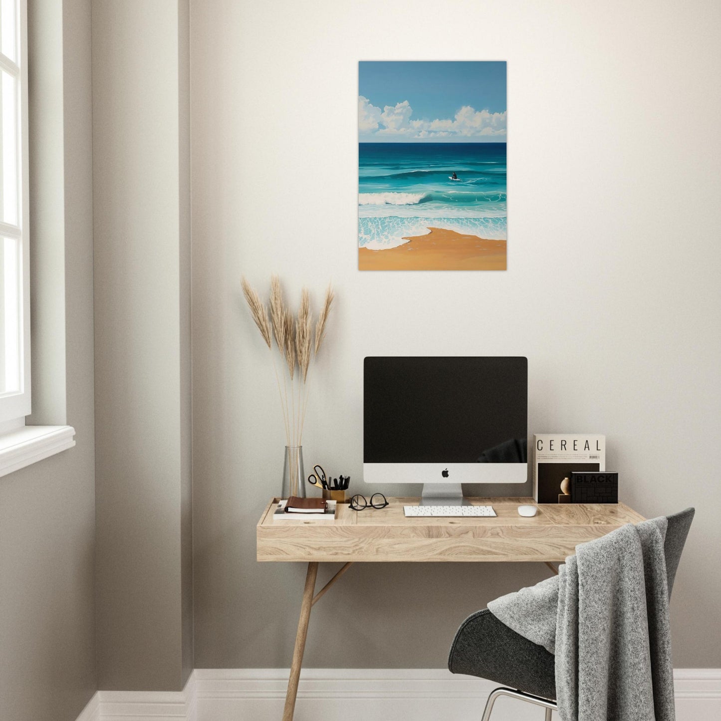 surfer wall art in home office