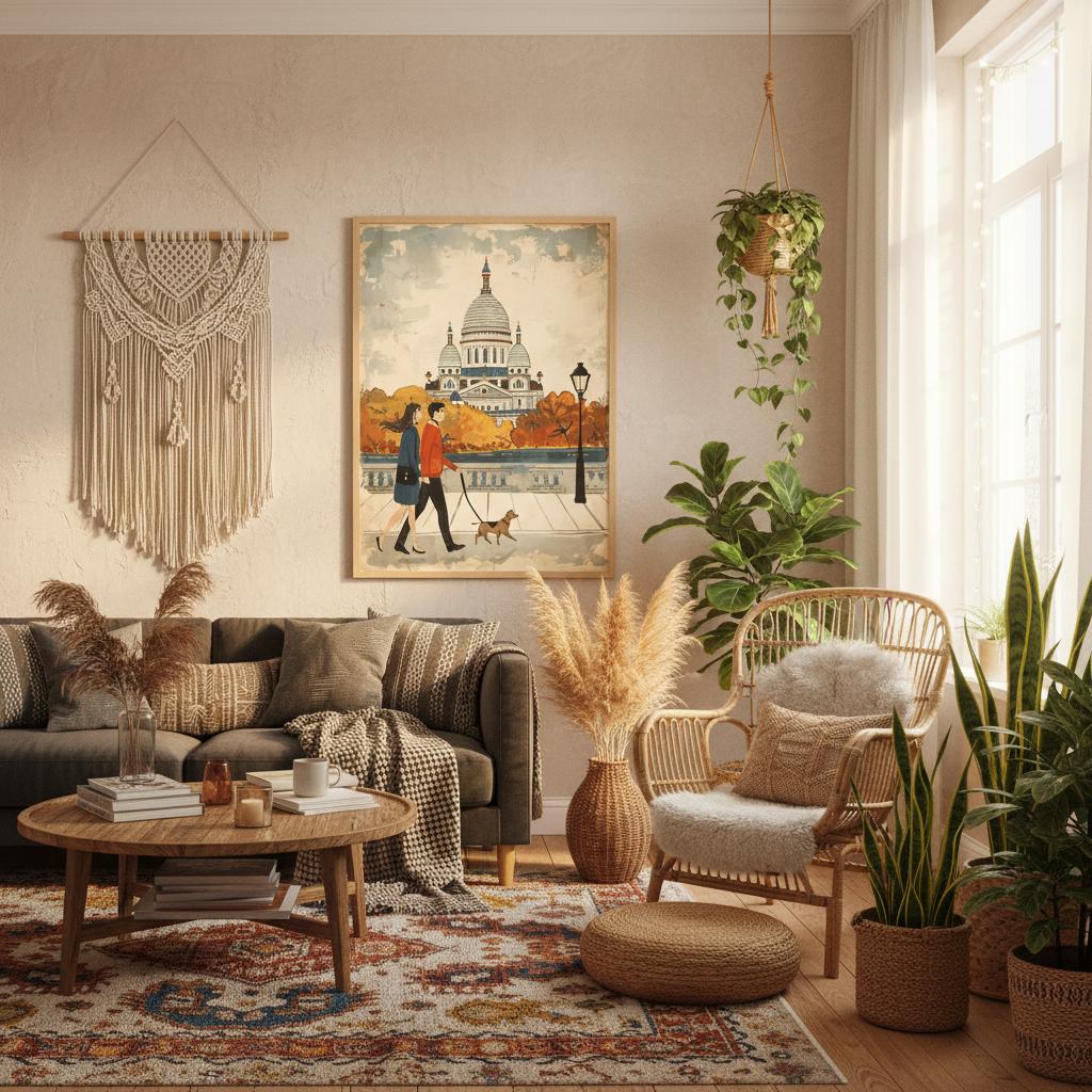 Cozy living room with a couch, coffee table, and decorative elements.