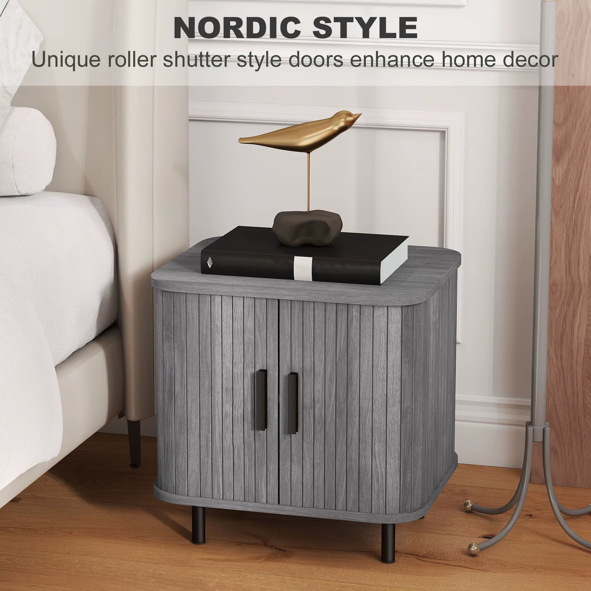 Nightstand with Sliding Doors and Metal Legs