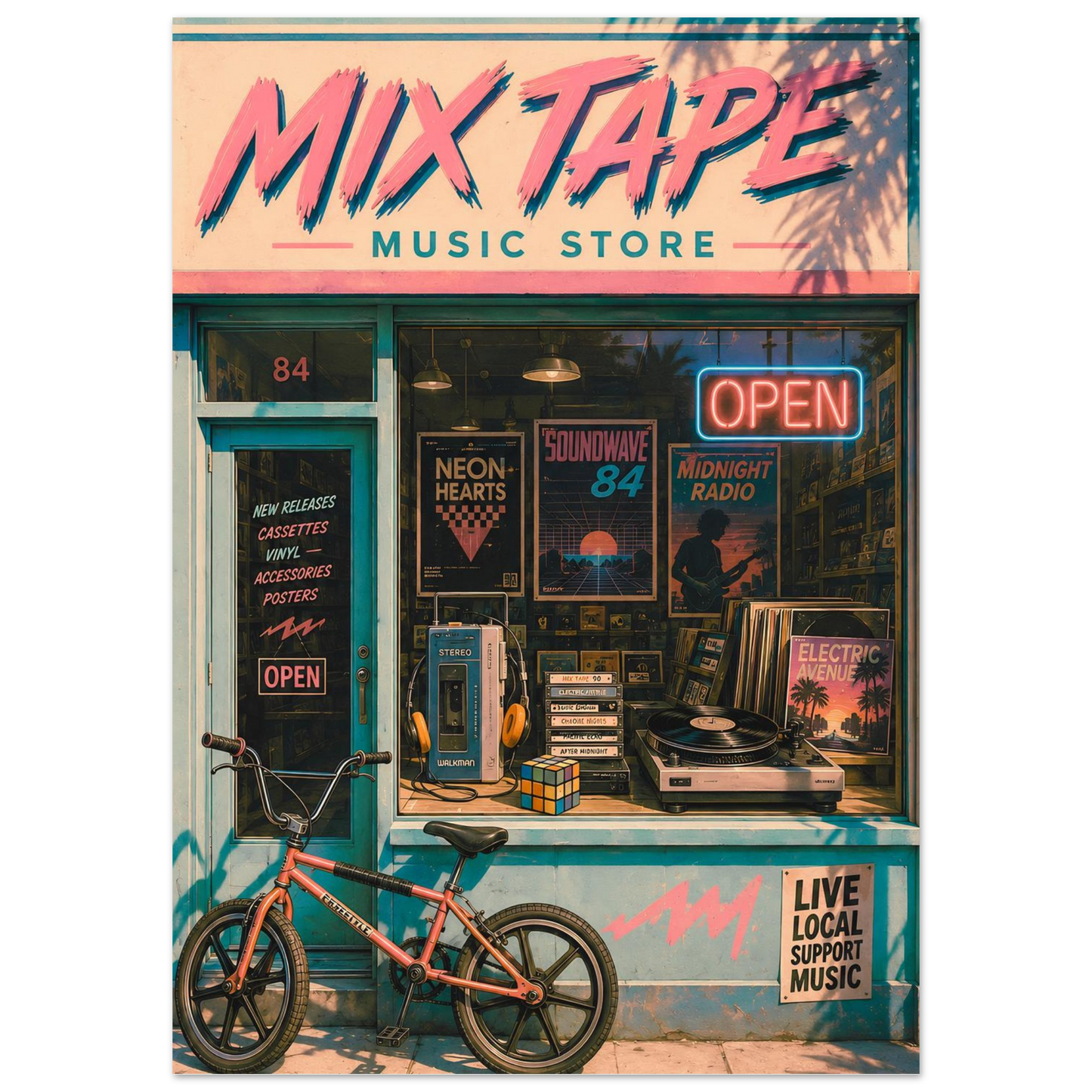 Mix Tape retro music store poster