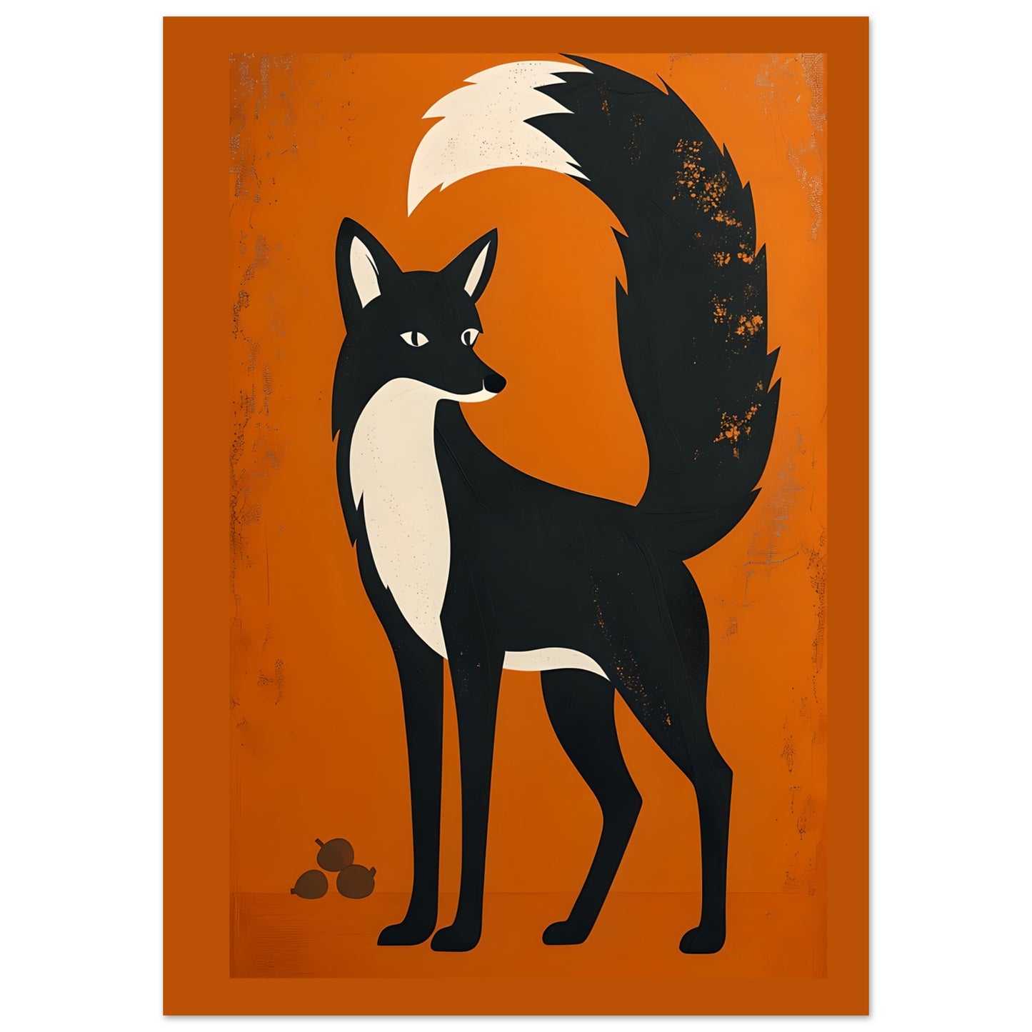 Illustration of a black and white fox on an orange background