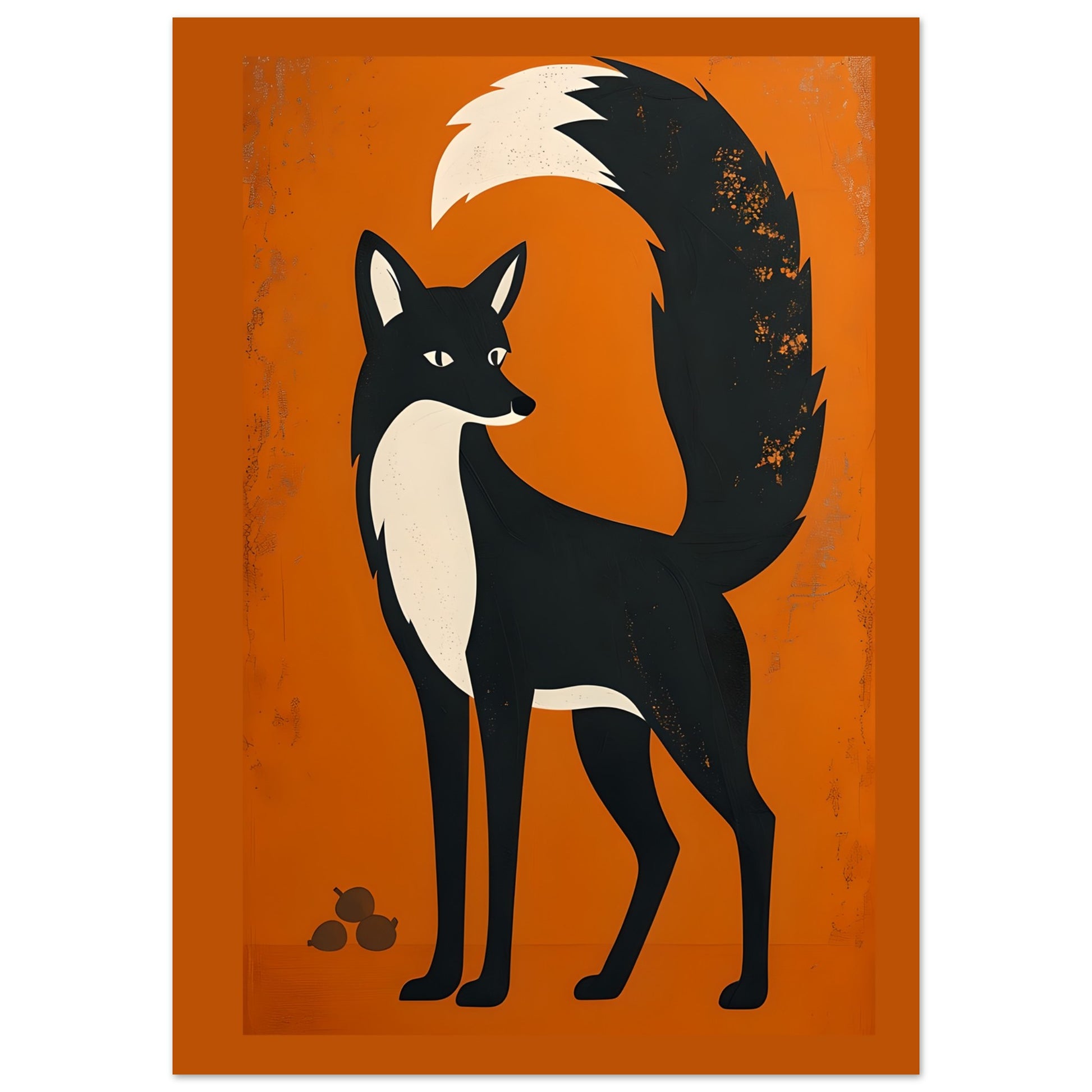 Illustration of a black and white fox on an orange background