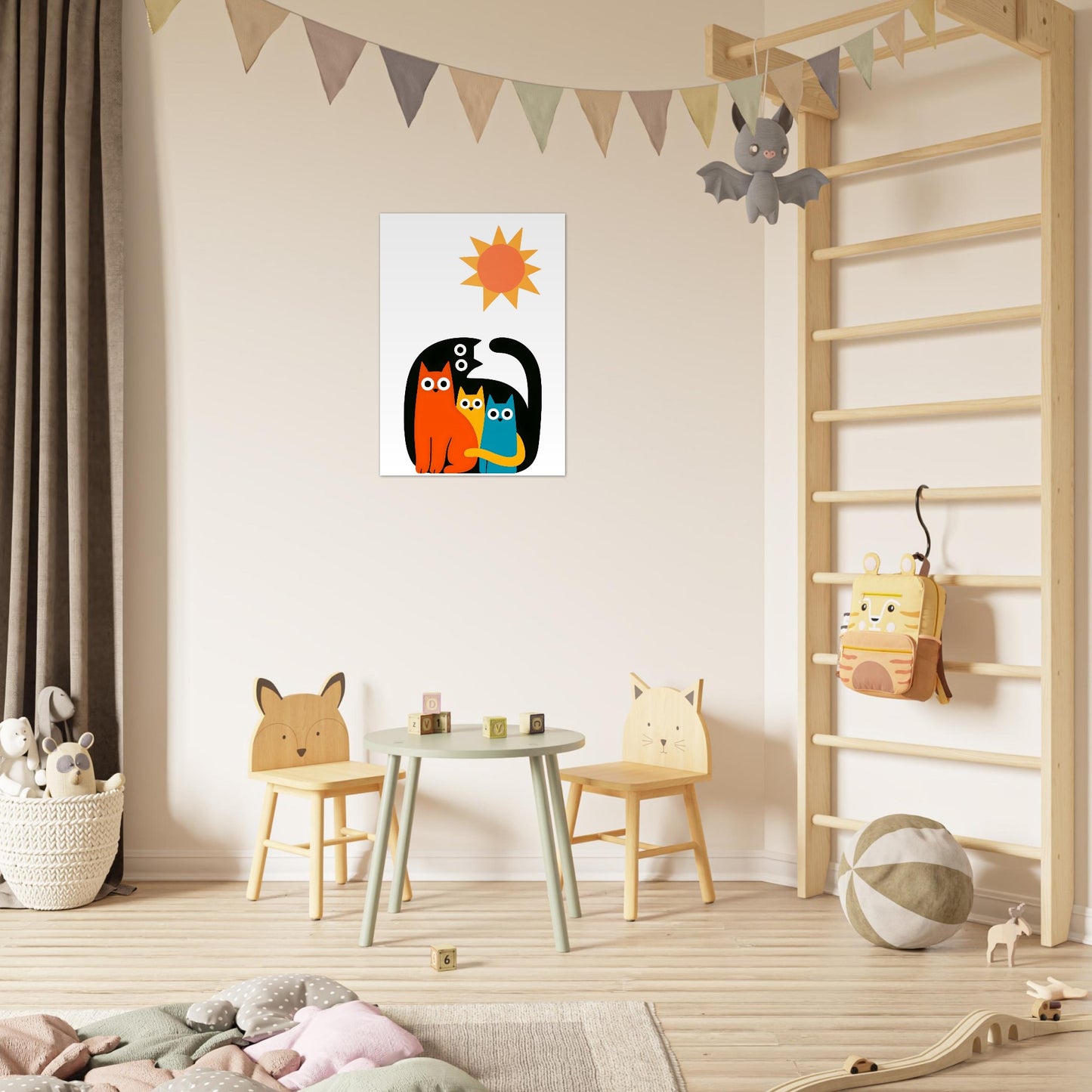 Modern Cat Family Poster | Minimalist Wall Art Print | Colorful Cat Decor for Home & Nursery