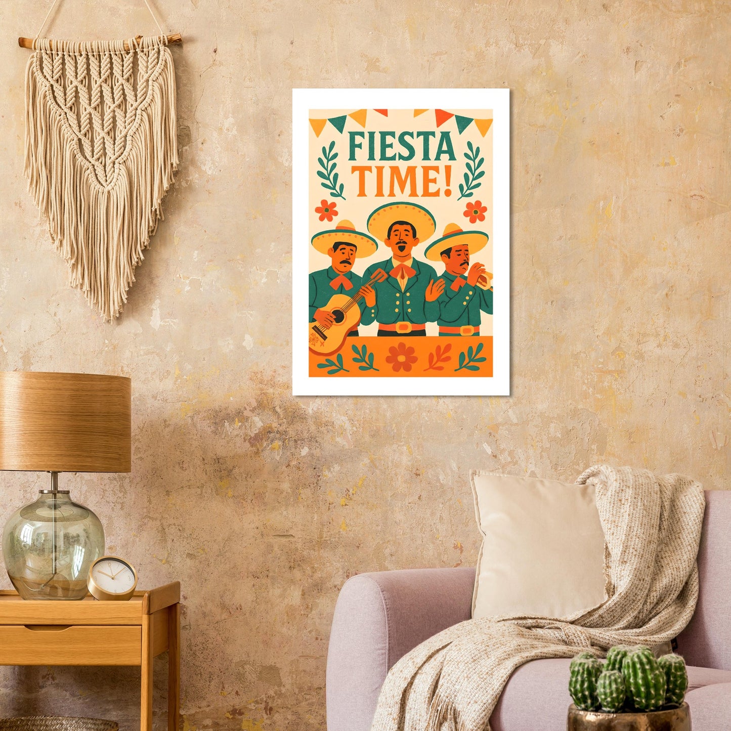Fiesta Time Poster – Retro Mexican Wall Art – Vintage Mariachi Band Print – Colorful Festival & Cinco de Mayo Home Decor