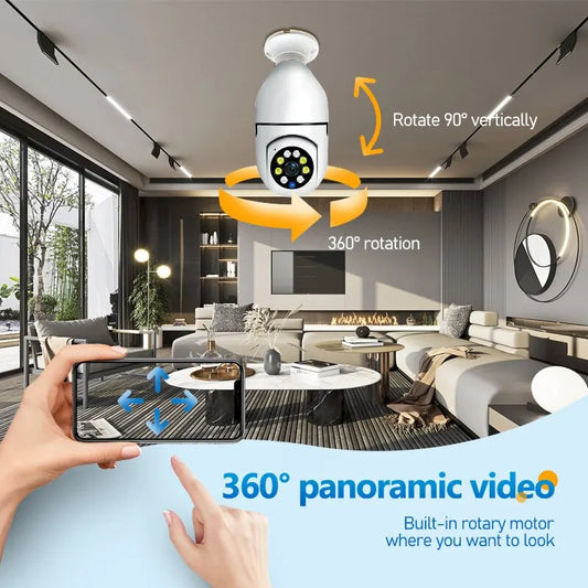 Bulb E27 Surveillance Camera Full Color Night Vision Automatic Human Tracking Zoom Indoor Security Monitor Wifi Camera