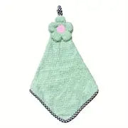 Green textured hand towel with a pink center on a white background
