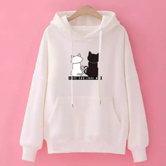 Cartoon hoodie in pink with velvet lining, Korean loose fit styl