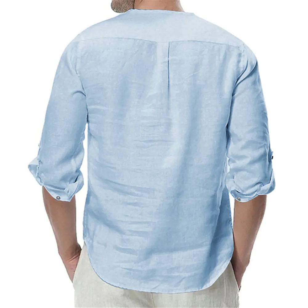 Men’s Linen Long Sleeve Shirt – Casual Smart Slim Fit