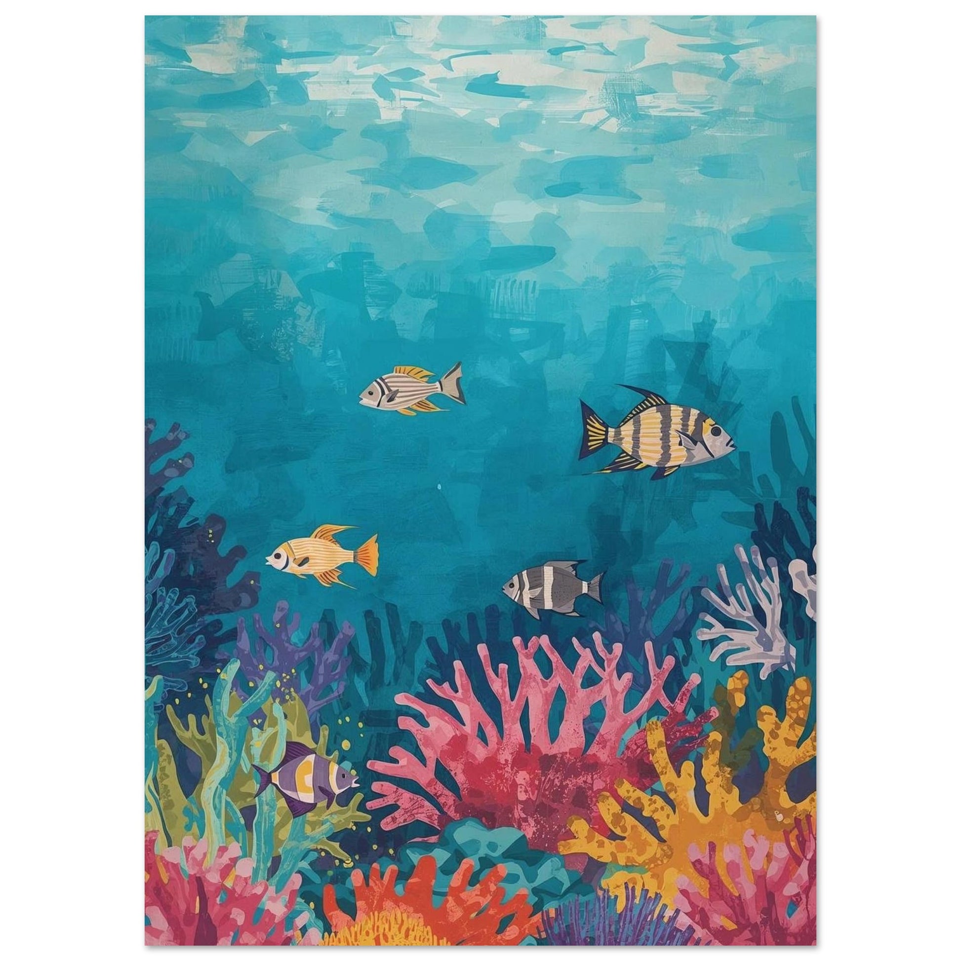 Colorful underwater scene with fish and coral on a blue background