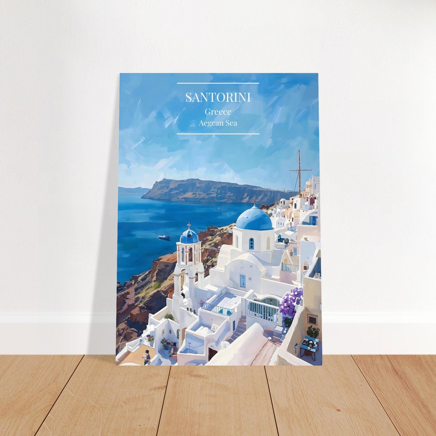 Santorini Greece Travel Poster – Aegean Sea Coastal Wall Art, Mediterranean Travel Print, Greek Island Decor