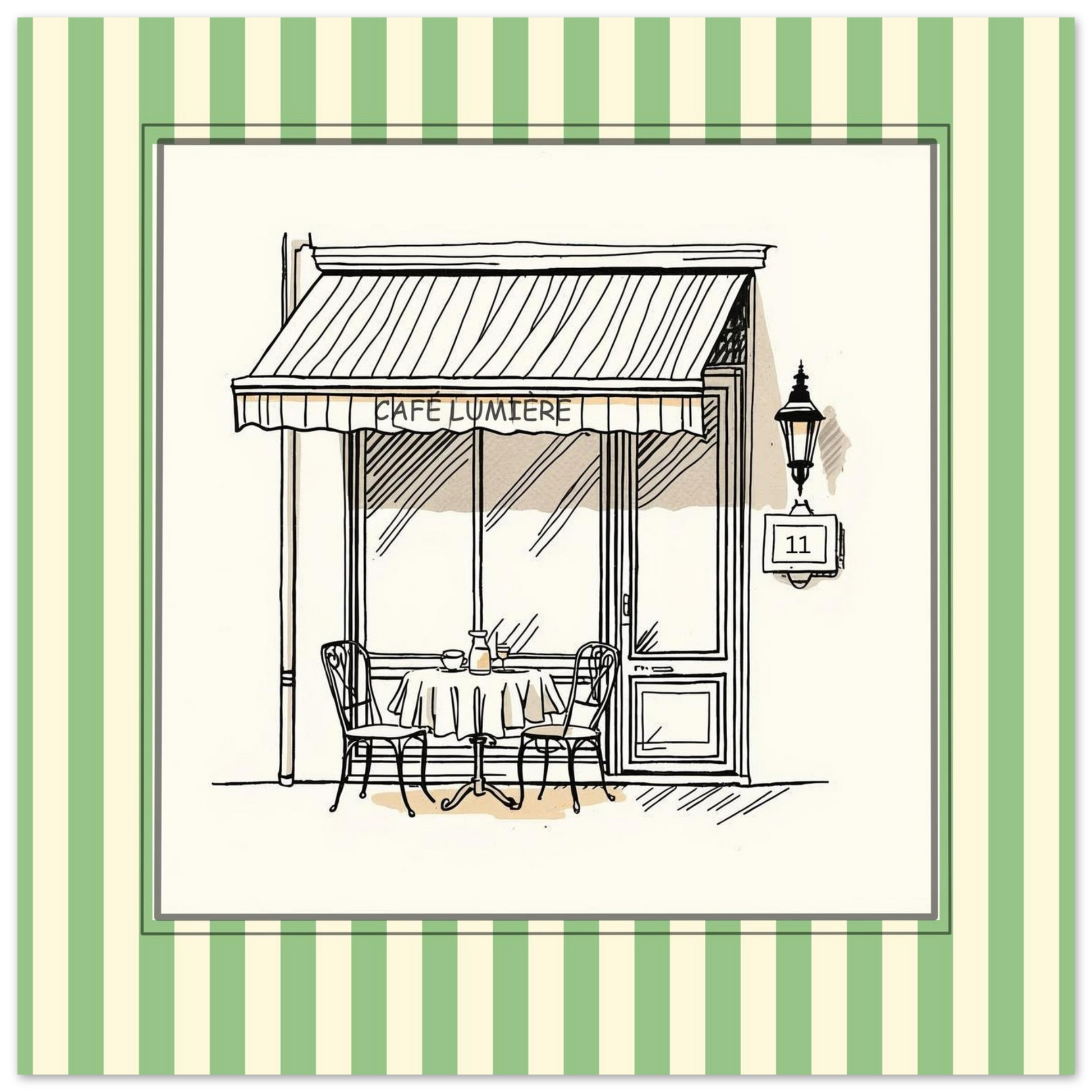 Lifestyle mockup of Café Lumière Paris art print displayed in modern neutral interior