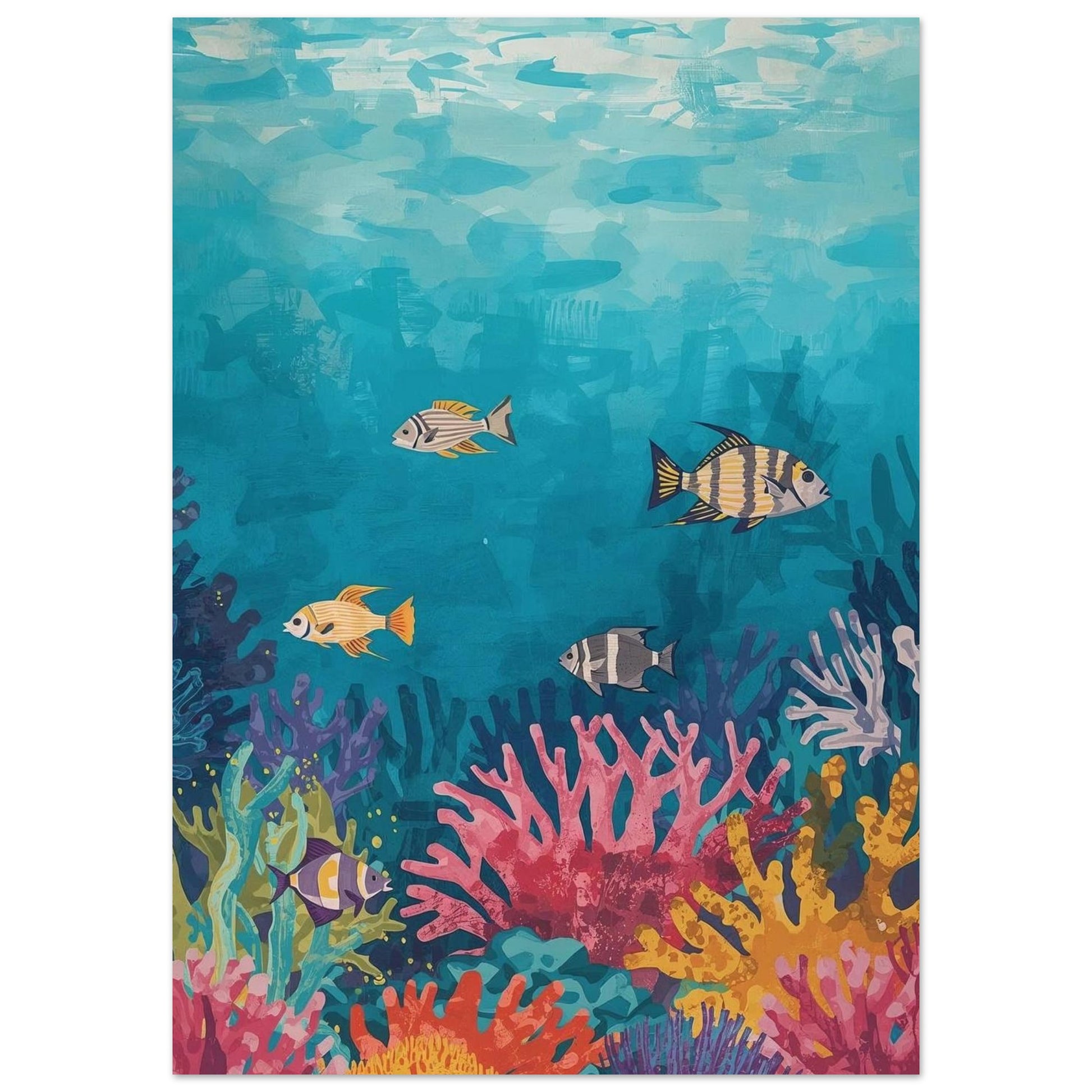 Colorful underwater scene with fish and coral on a blue background