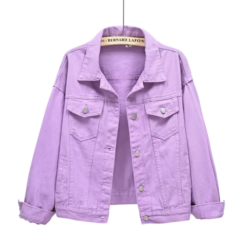 Purple denim jacket on a white background