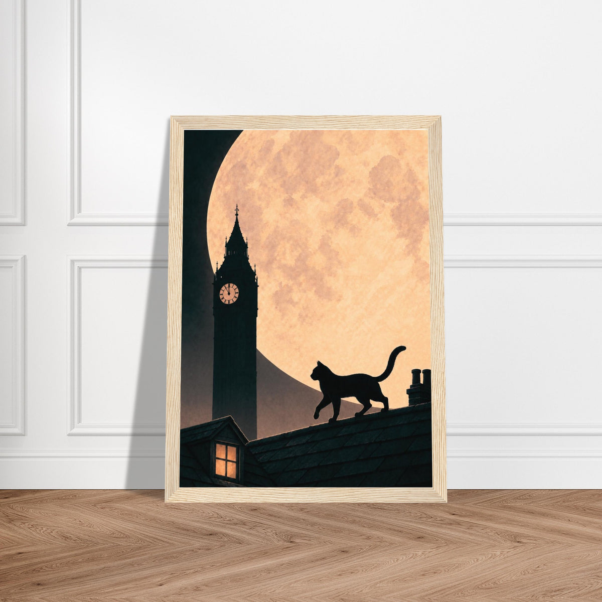 Moonlit cat and Big Ben print
