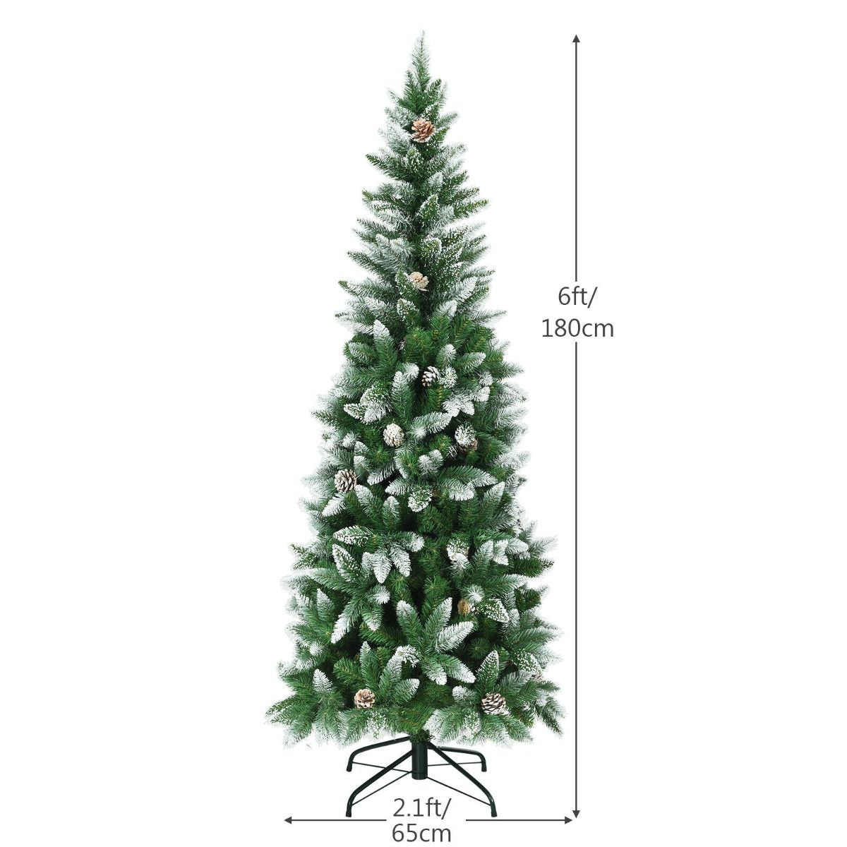Snow-Flocked Pencil Hinged Artificial Christmas Tree with Pine Cones