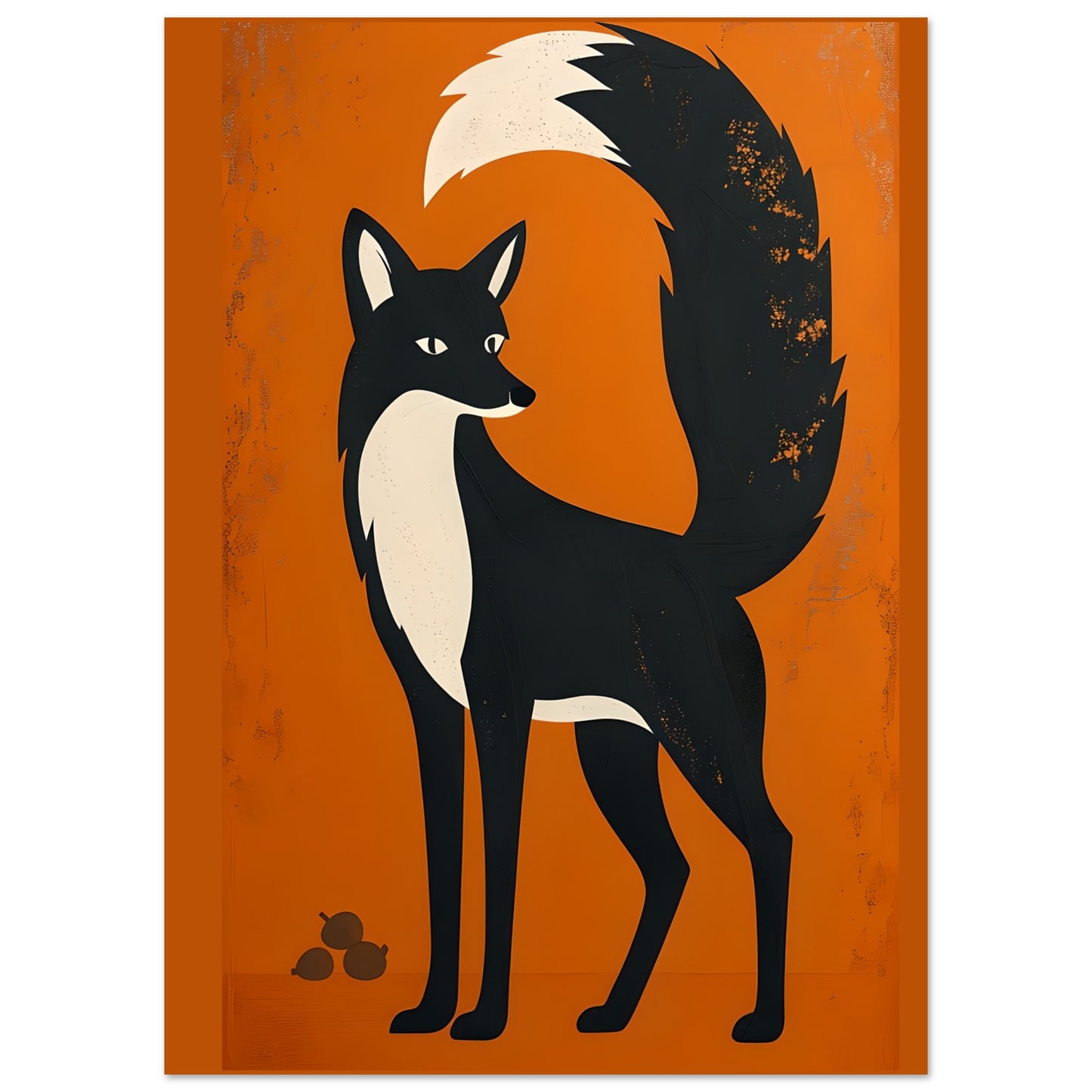 Black and white fox illustration on an orange background