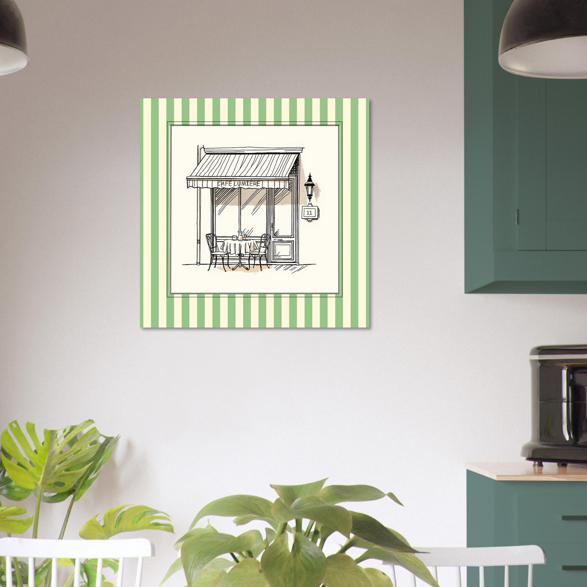 Lifestyle mockup of Café Lumière Paris art print displayed in modern neutral interior