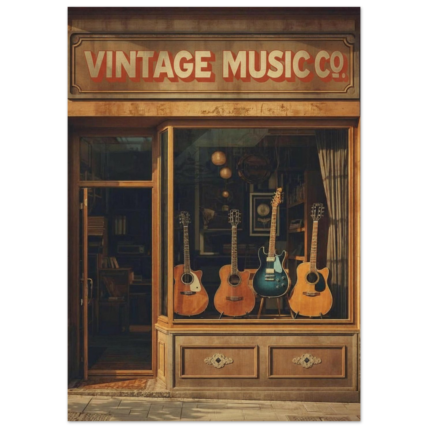Vintage Music Co. store front with guitars in the window