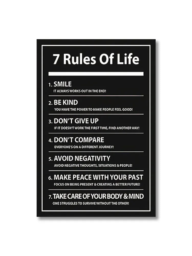 Poster with '7 Rules of Life' on a white background