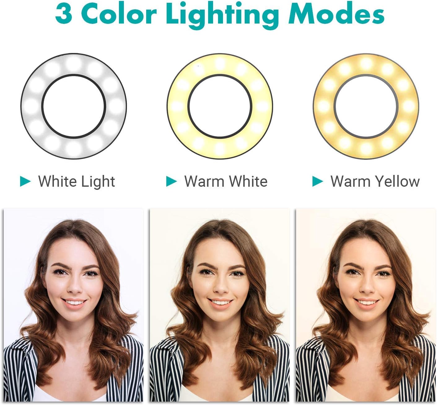 Movo VGC3 Selfie Ring Light Stand. 10 Level Dimmable LED, Dual Flexible Arms, Phone & Mic (USB)