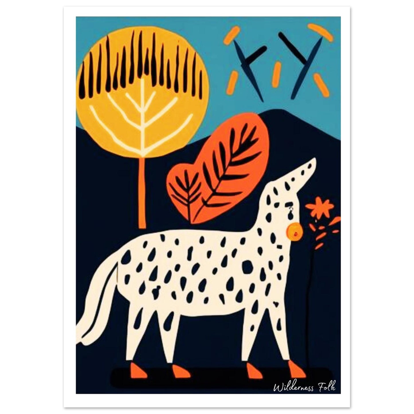 Stylish Folk Art Poster - Modern Animal Illustration - Scandinavian Wall Décor