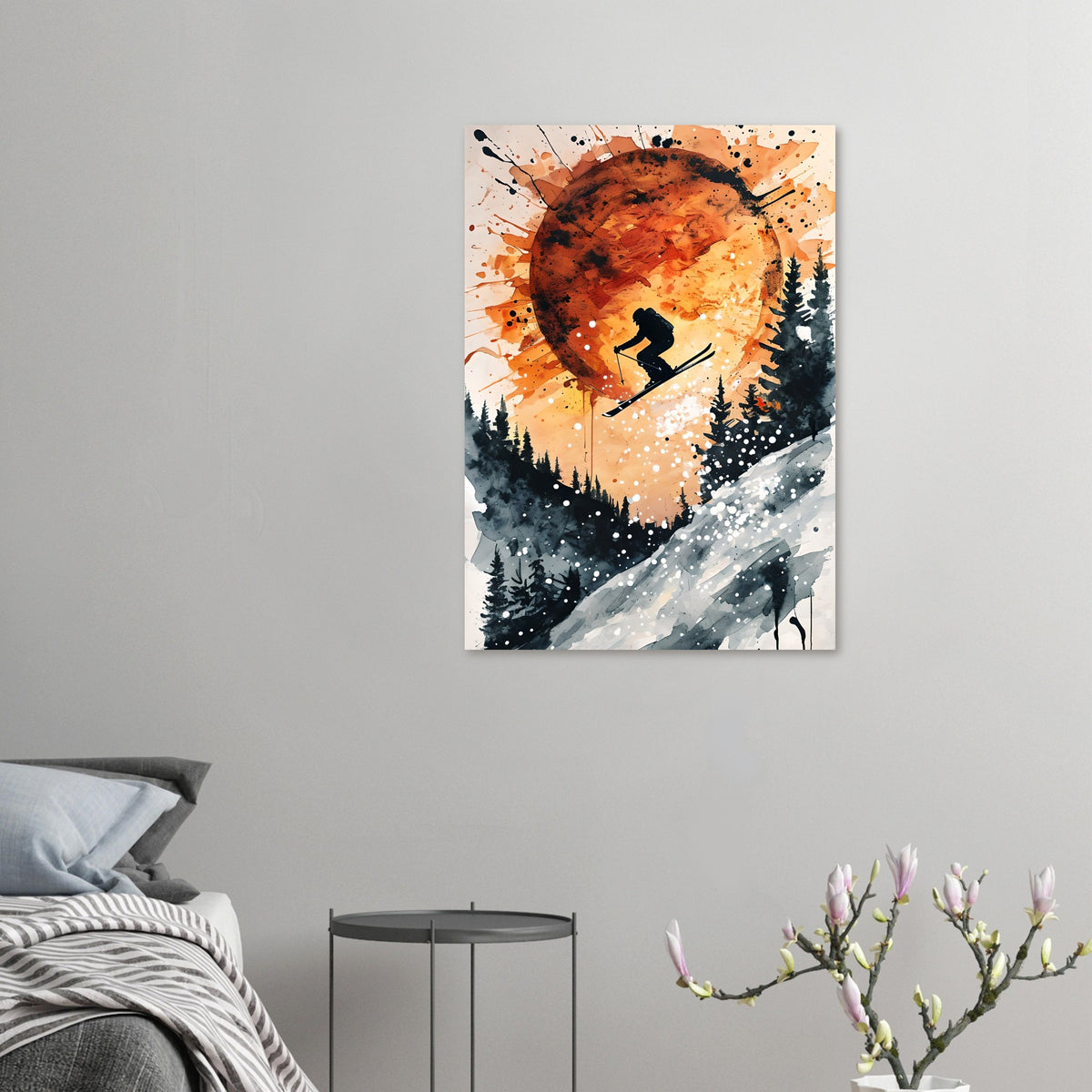 Sunset Ski Jump Poster - Abstract Winter Sports Wall Art
