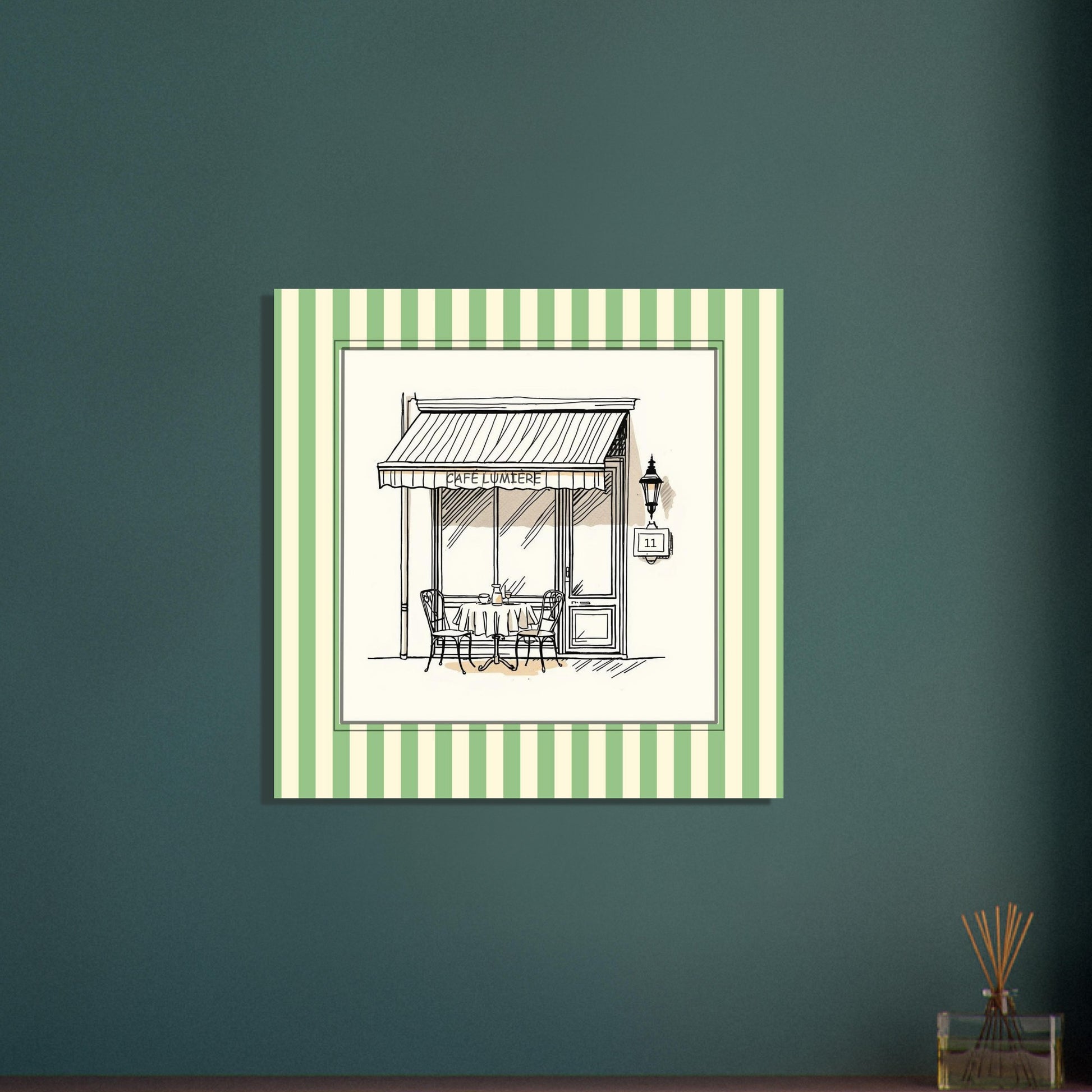 Lifestyle mockup of Café Lumière Paris art print displayed in modern neutral interior