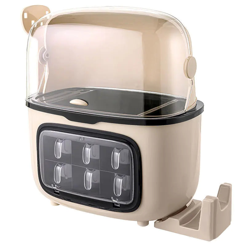 Beige and black kitchen appliance on a white background