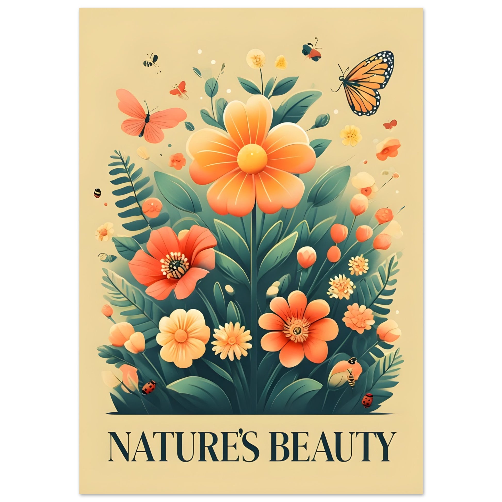 Floral and Butterflies Poster - Vibrant Nature Art Print 