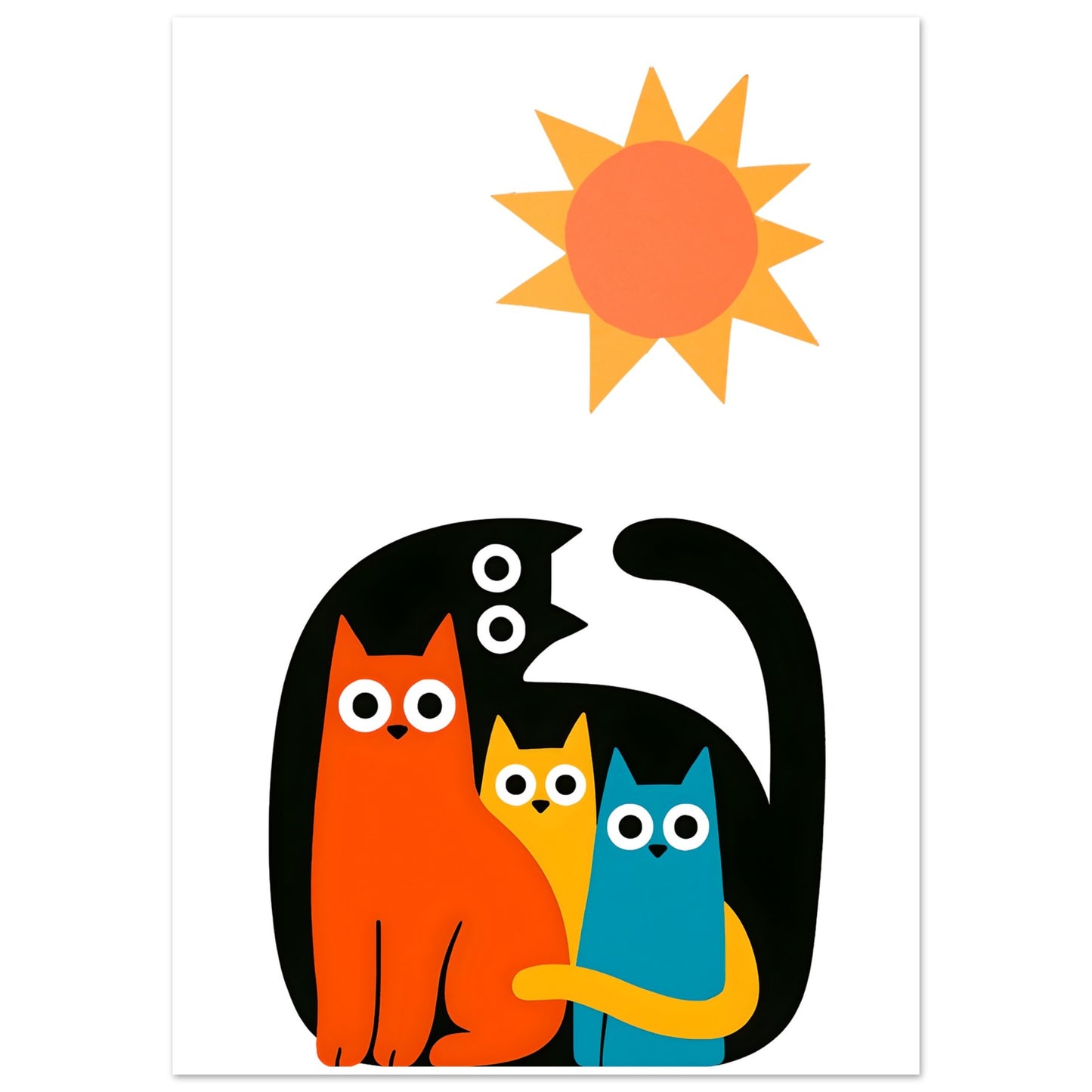 Modern Cat Family Poster | Minimalist Wall Art Print | Colorful Cat Decor for Home & Nursery