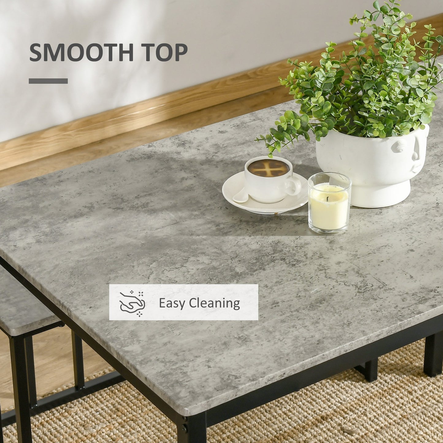 Dining Table Set, Concrete Effect Kitchen Table and Chairs for 4 People, Grey