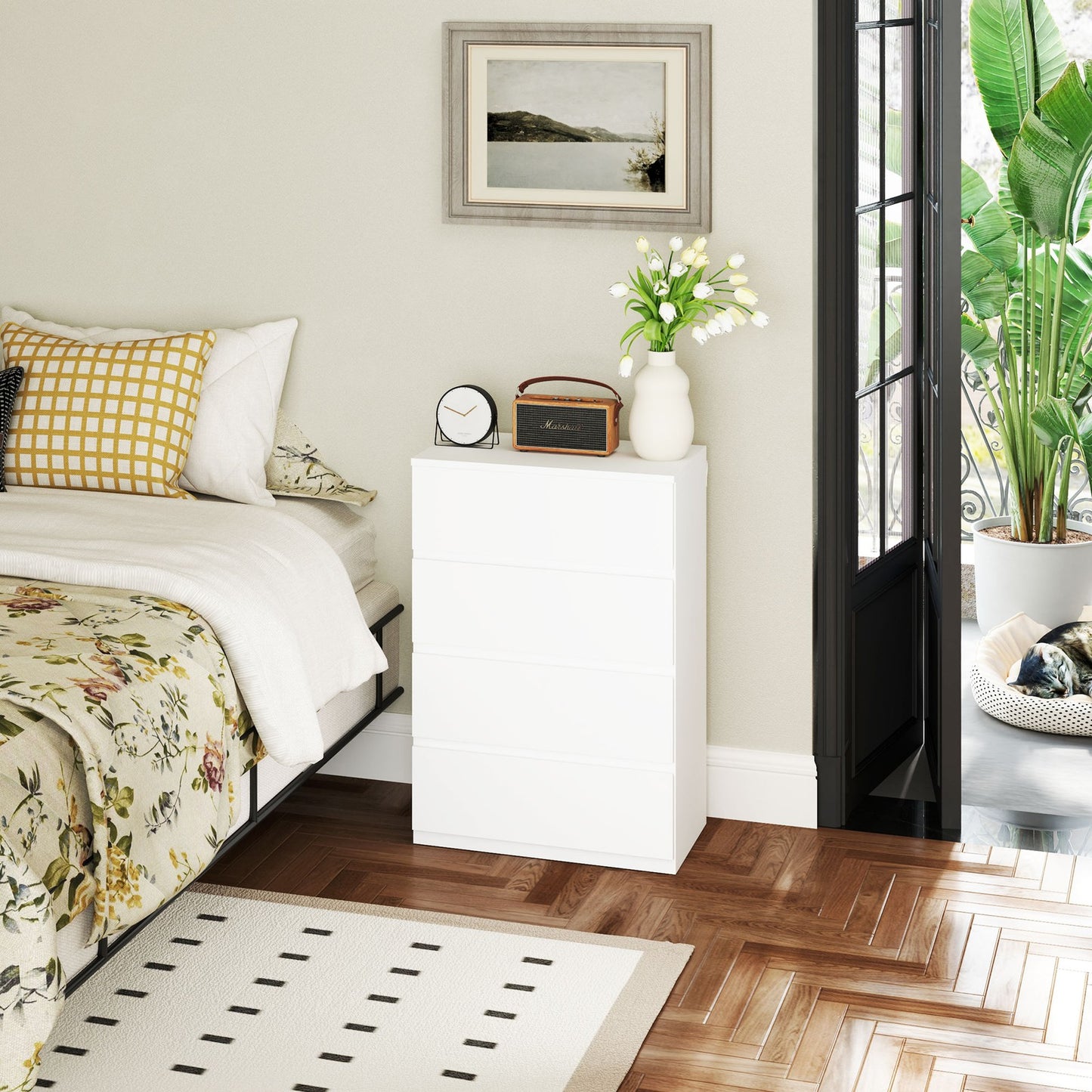 HOMCOM Bedroom Chest of Drawers, 4 Drawers Dresser, Drawer Unit, White