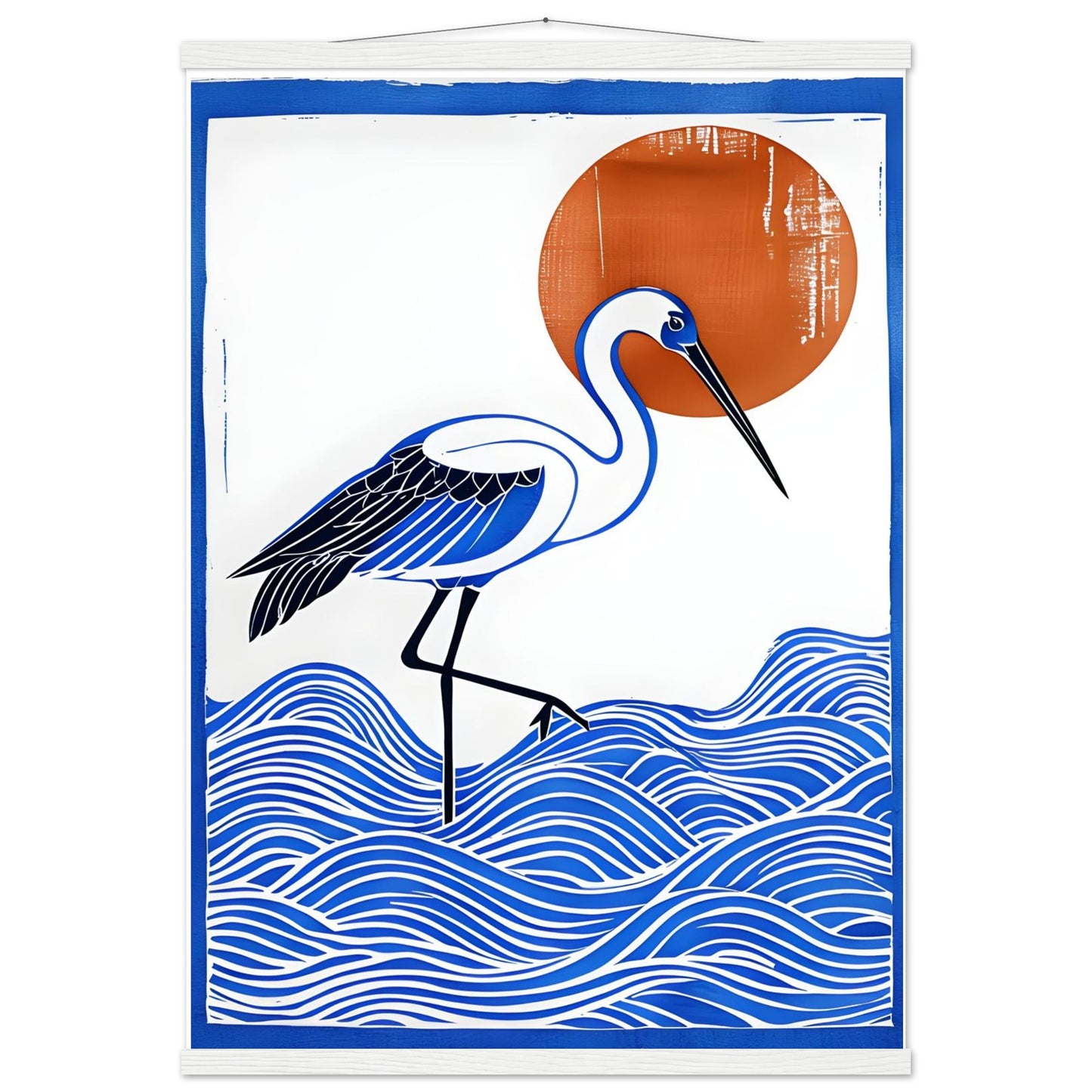 Minimalist Crane Wall Art Poster with Hanger - Japanese Ocean Prints - Modern Home Decor
