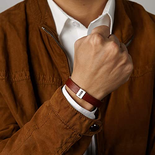Custom Engraved Leather Bracelet – Personalized Initials Gift for Men or Couples