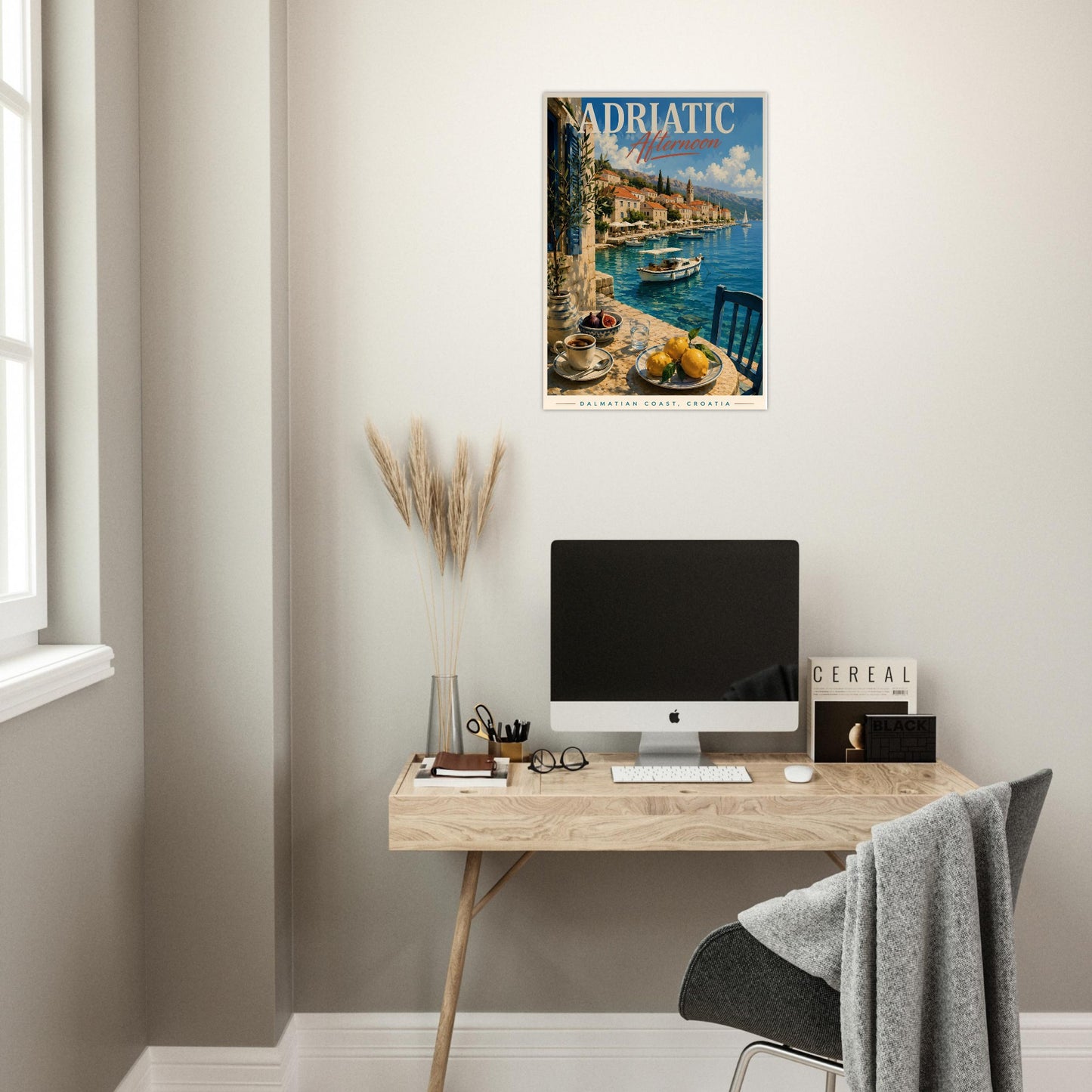 Adriatic Afternoon artwork displayed above a desk in a modern home office