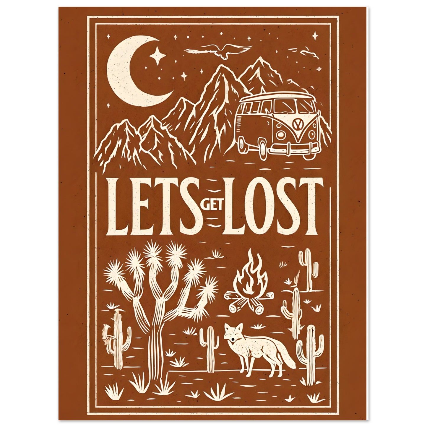 Let’s Get Lost Poster – Retro Travel Wall Art – Wanderlust Camper Van Print