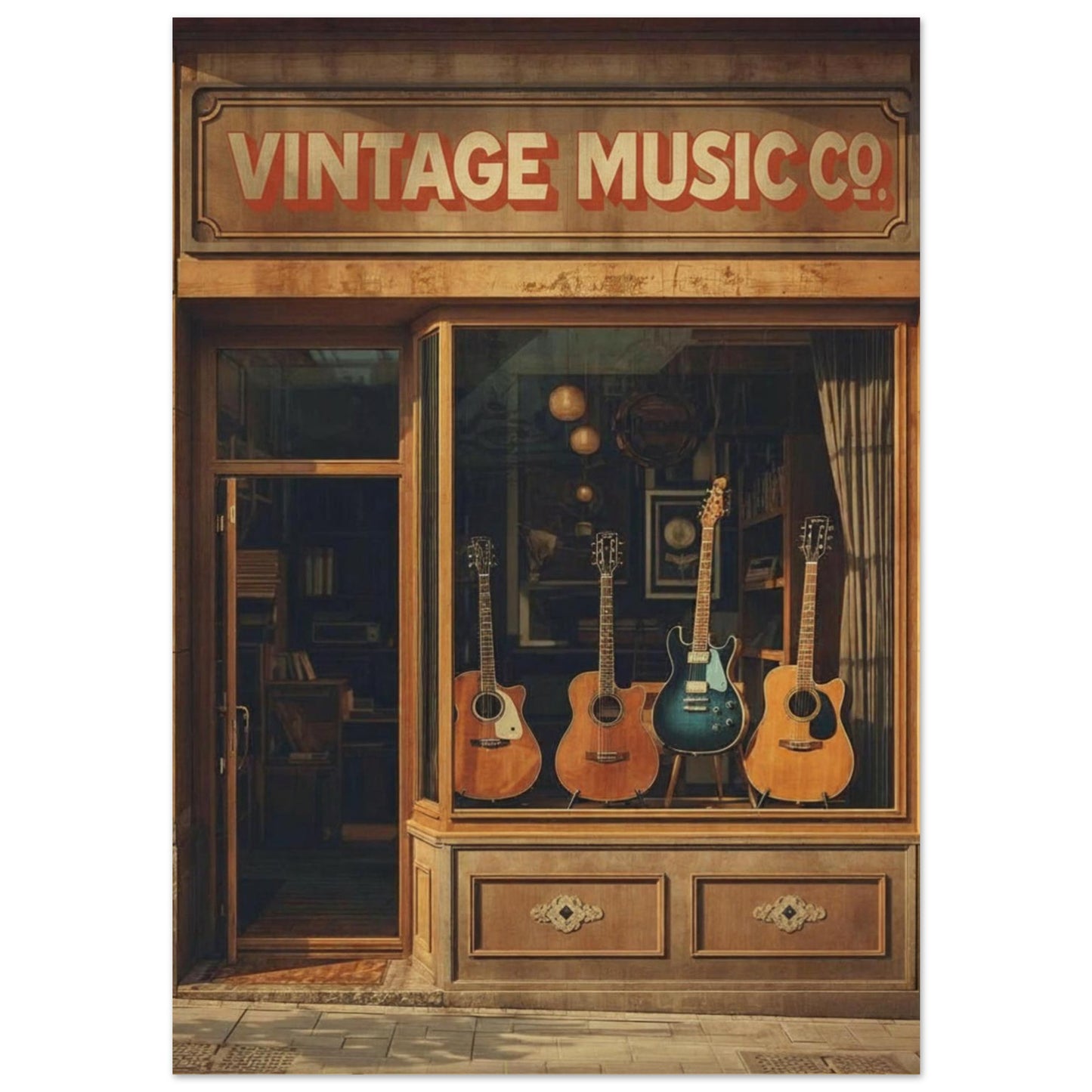 Vintage Music Co. store front with guitars in the window