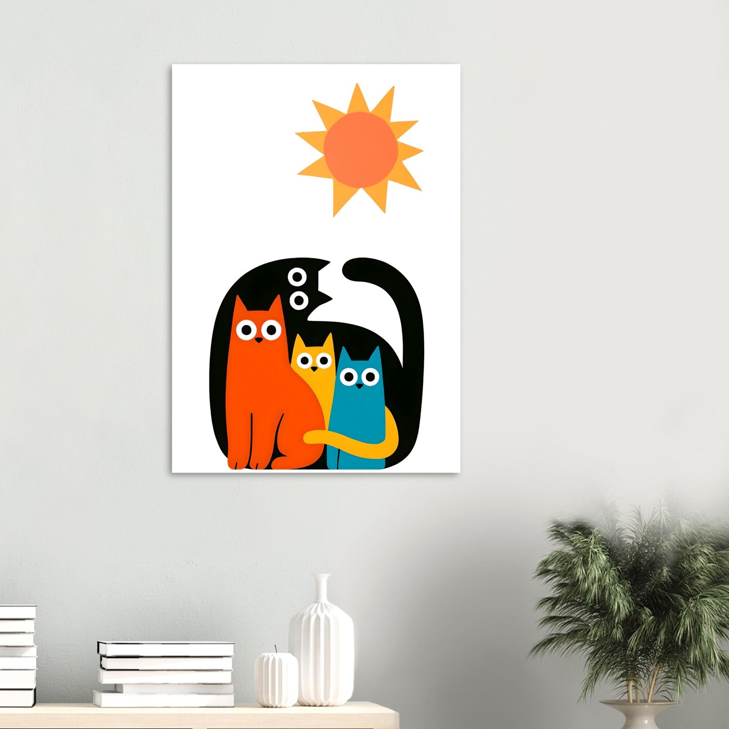 Modern Cat Family Poster | Minimalist Wall Art Print | Colorful Cat Decor for Home & Nursery