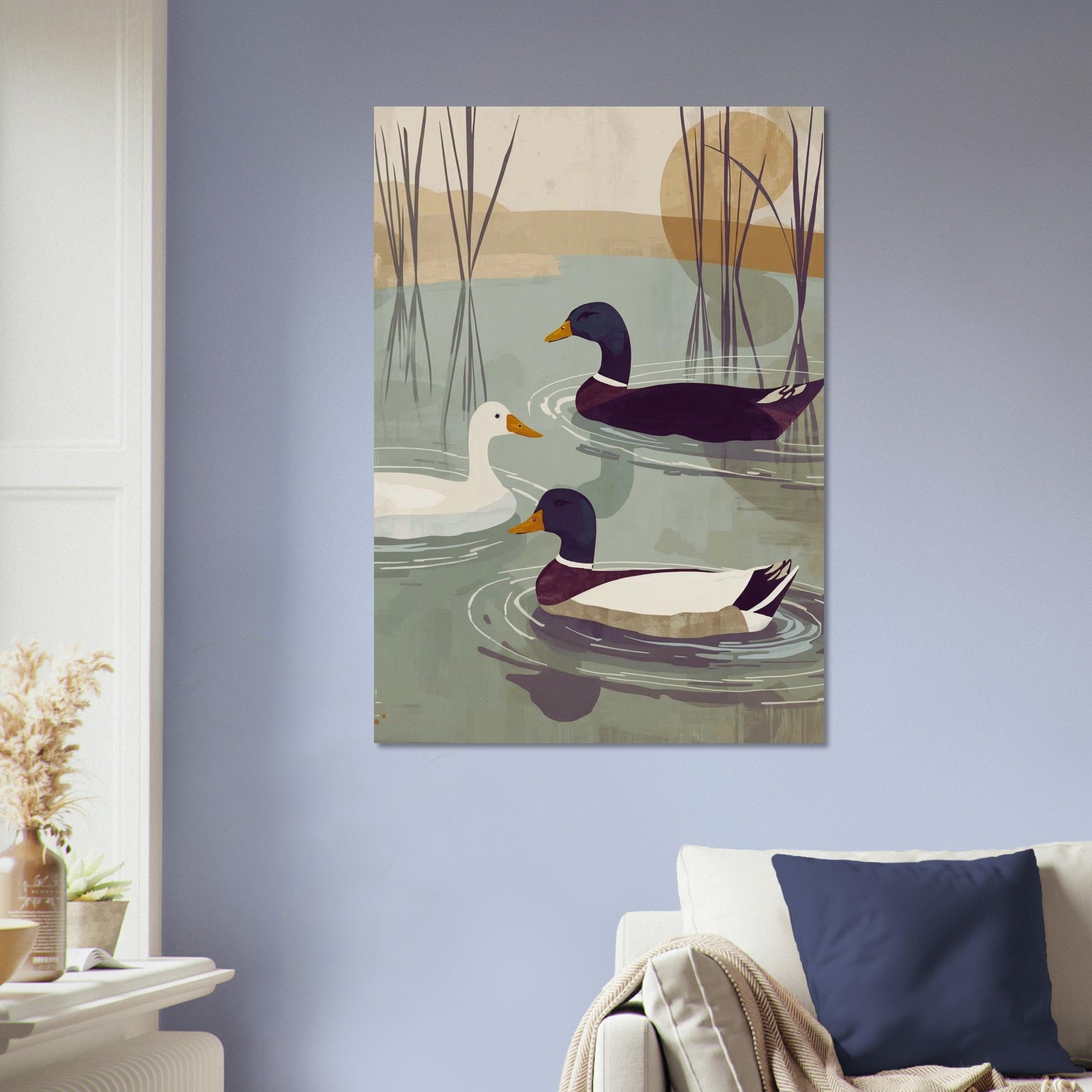framed duck print in modern living room