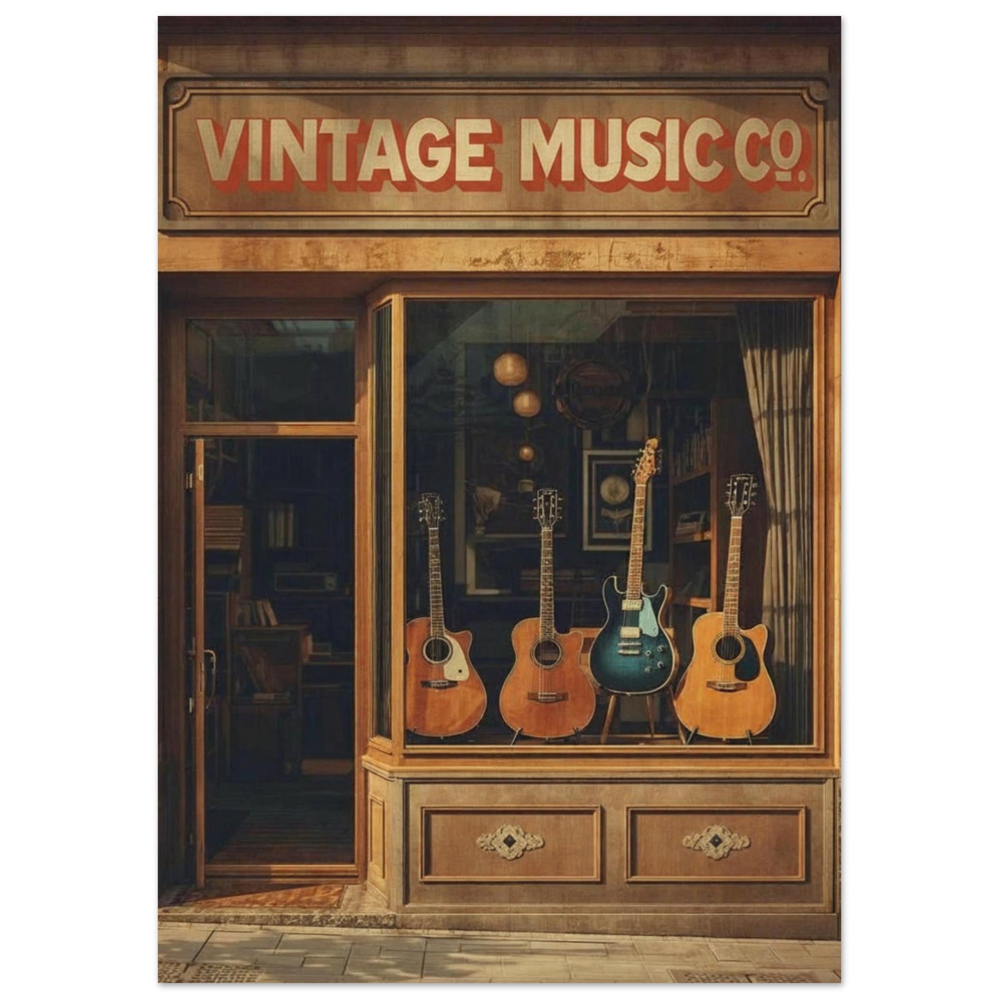 Vintage Music Co. store front with guitars in the window