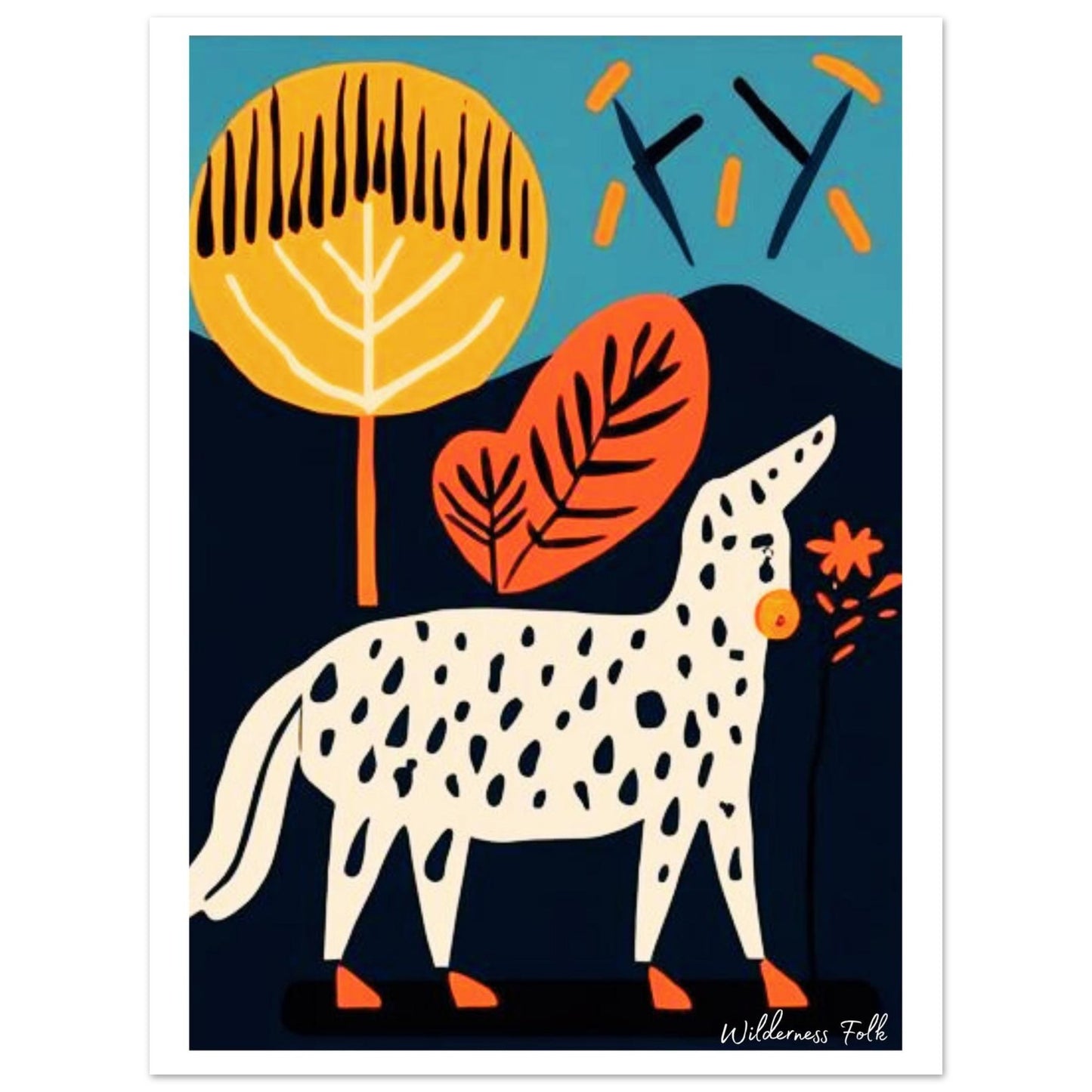 Close up of ature-inspired folk art wall décor — animal and foliage artwork