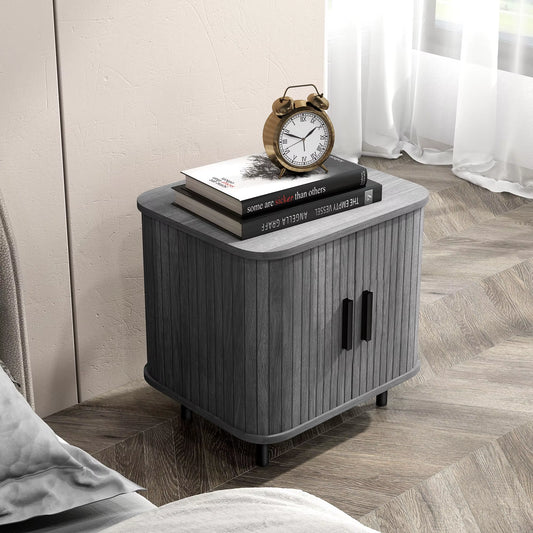 Nightstand with Sliding Doors and Metal Legs