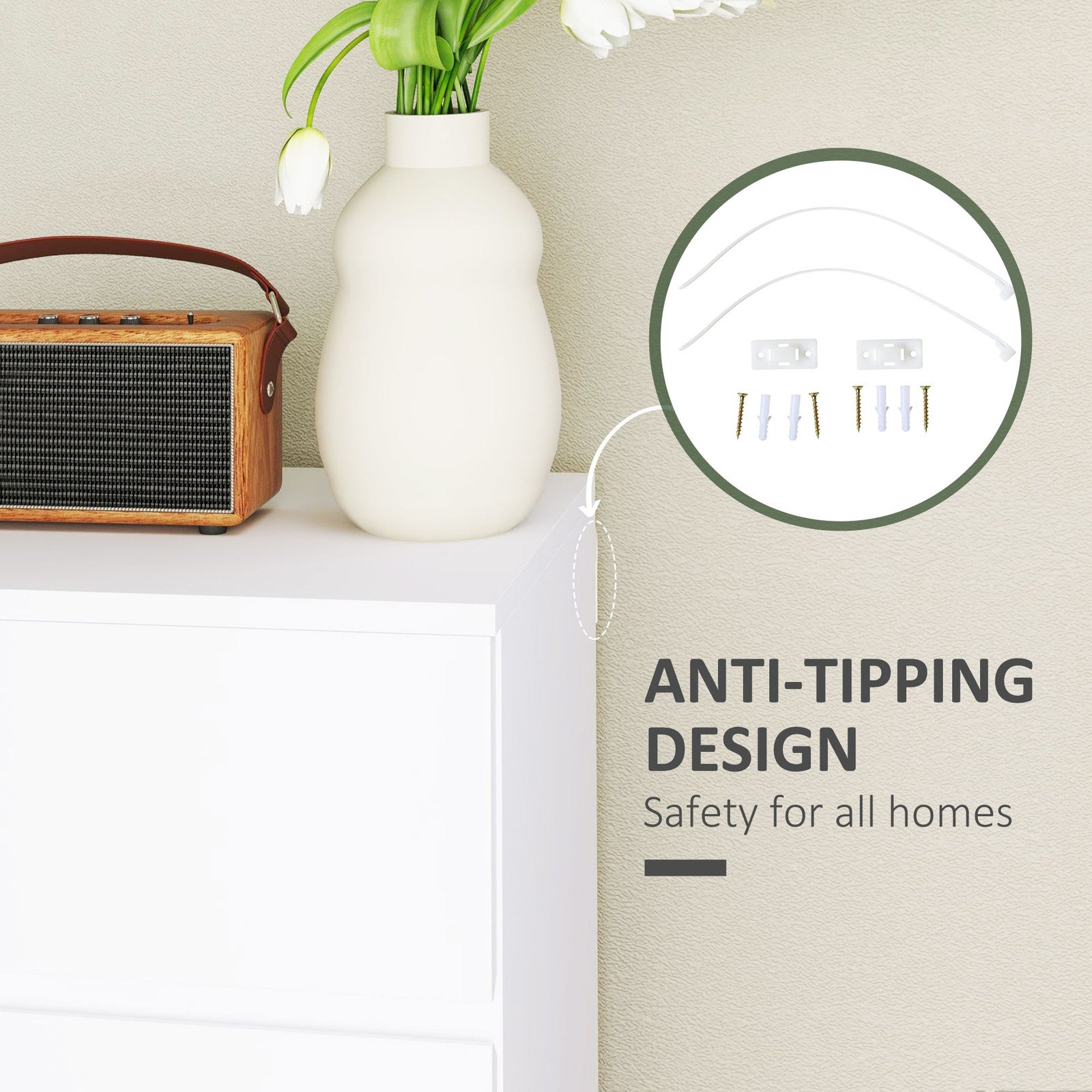 HOMCOM Bedroom Chest of Drawers, 4 Drawers Dresser, Drawer Unit, White