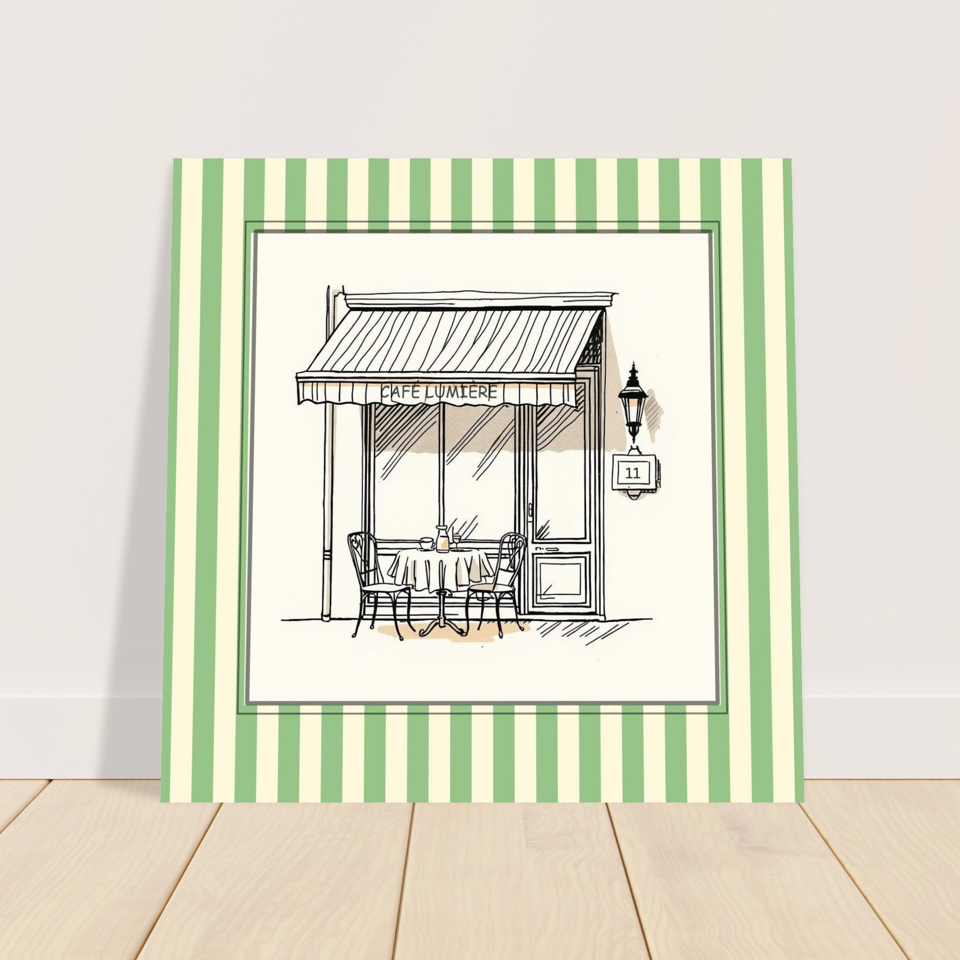 Lifestyle mockup of Café Lumière Paris art print displayed in modern neutral interior