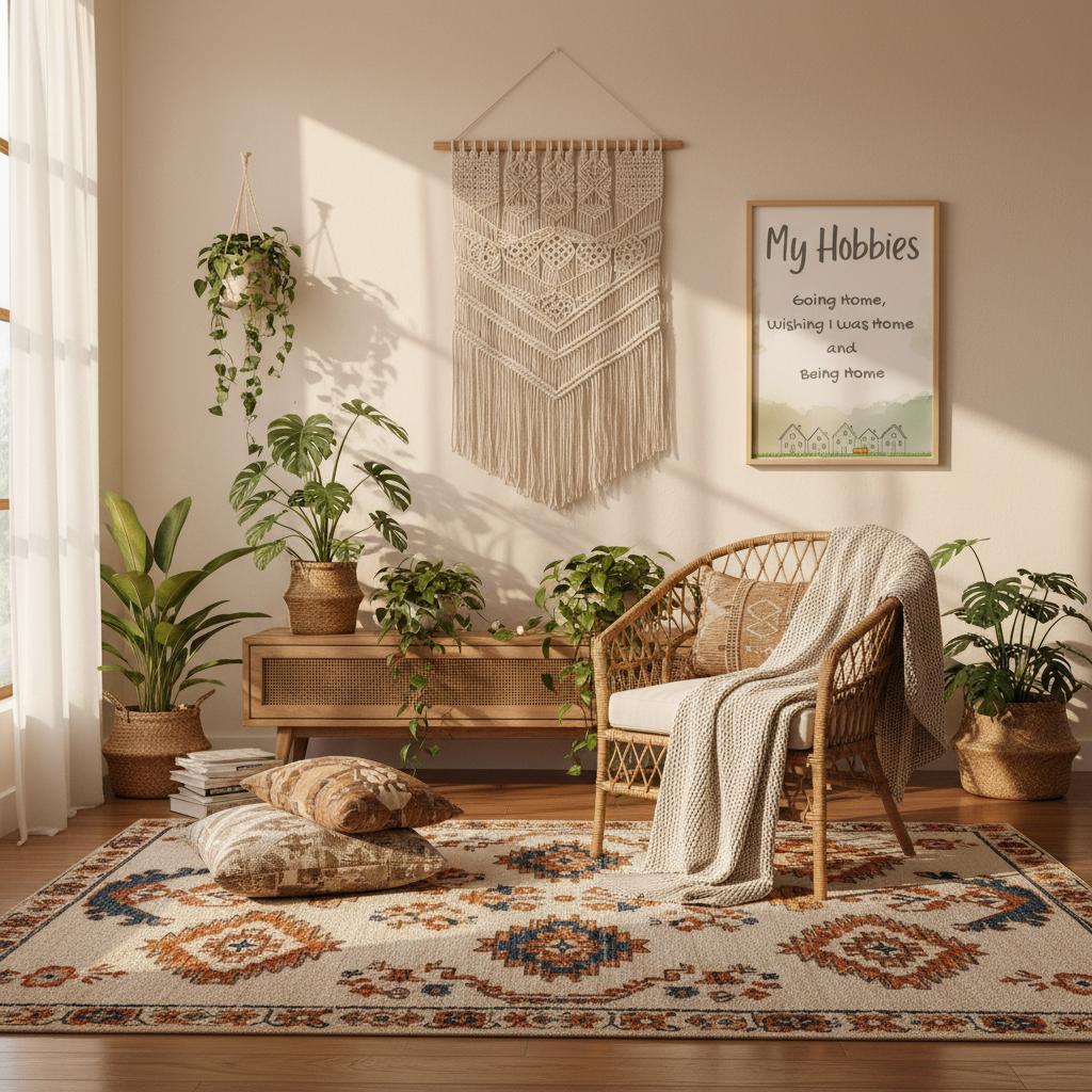 Minimilistic Poster with text. My Hobbies - Going home, wishing I was home and being home