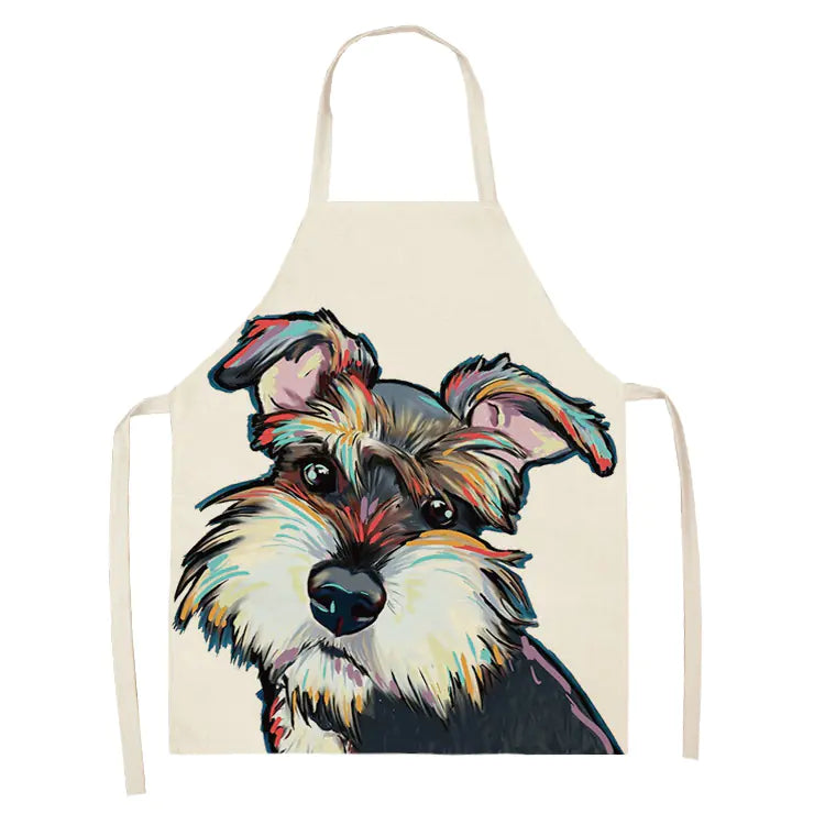 Apron with a colorful dog illustration on a white background