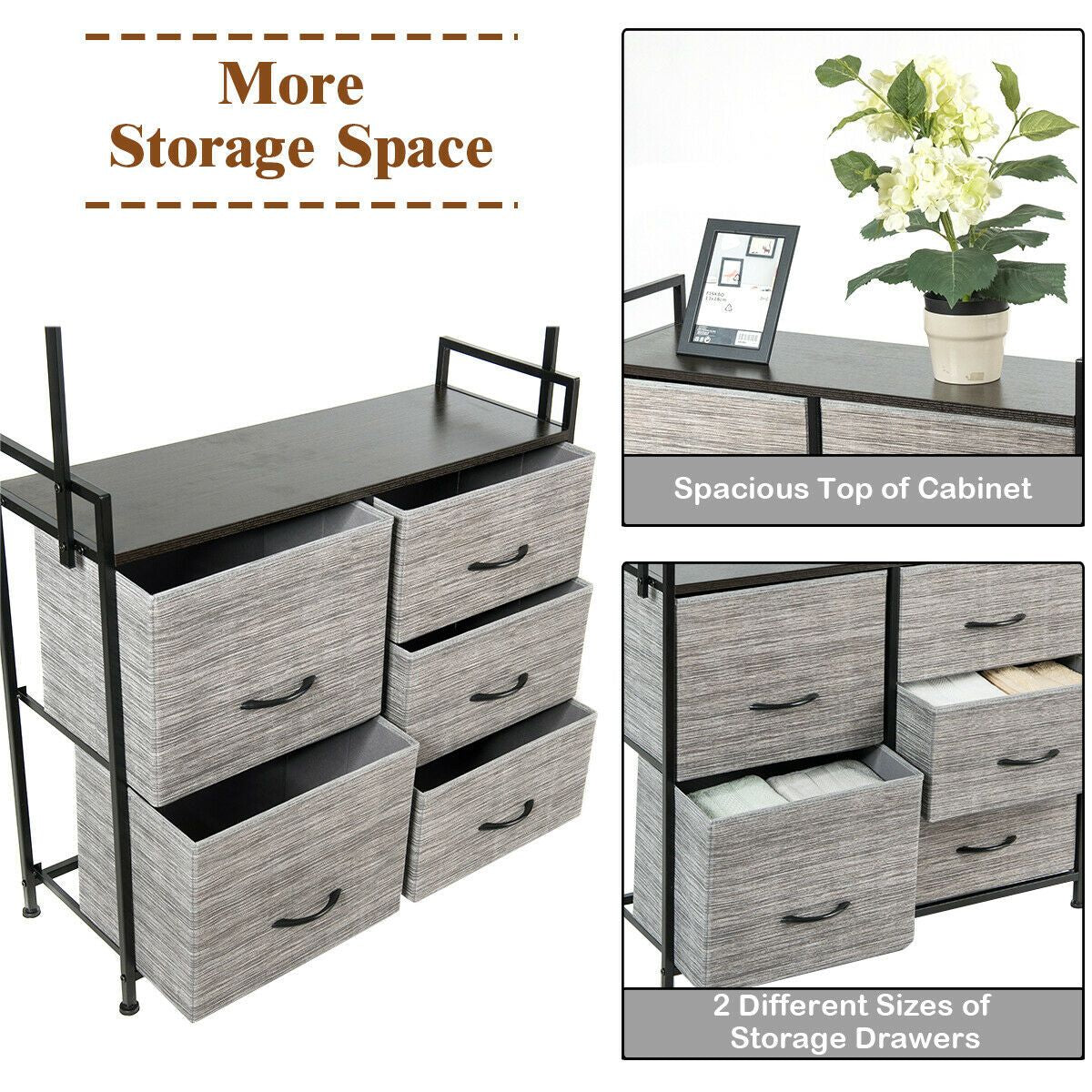 Fabric Storage Organizer with Clothes Rack and Drawers