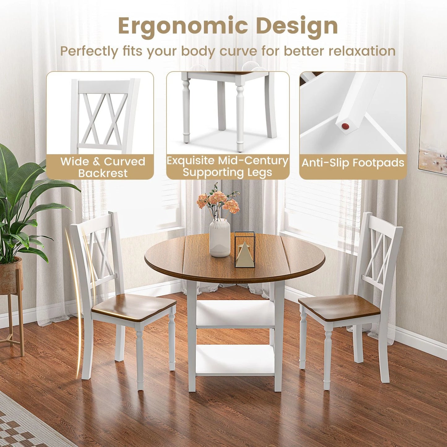 5 Pieces Extendable Dining Table Set with 2-Tier Storage Shelf